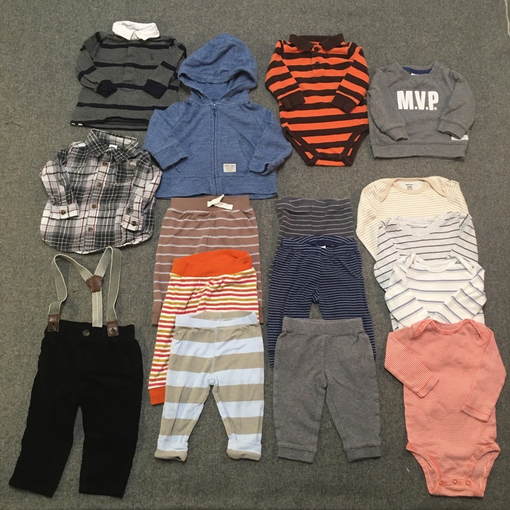 Baby Boy 6-9 Months Clothing Lot 16x Pieces Bulk Winter Colorful Striped - Picture 1 of 11